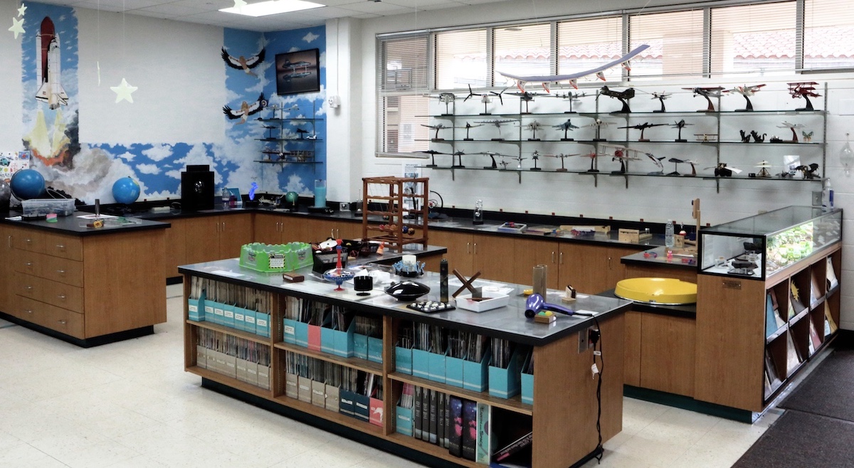 Room full of aerospace learning games, books, models, and more