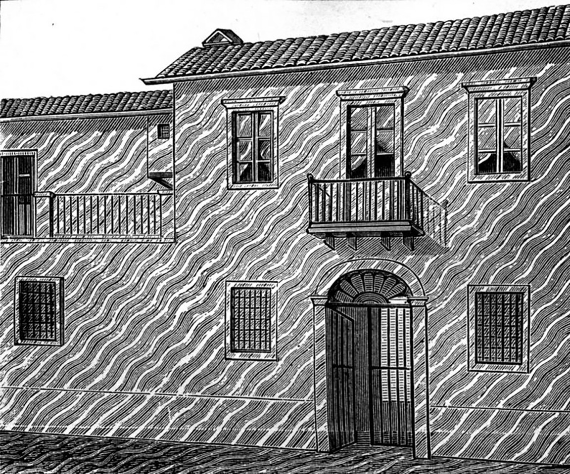 Drawing of shadow bands as seen to ripple across a house in Sicily during a total eclipse in 1870.