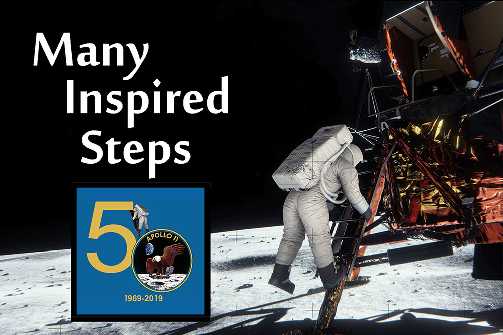 Many Inspired Steps - Neil Armstrong descending a ladder onto the moon