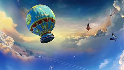 hot air balloon and other aircraft in the day sky