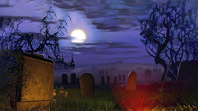 night time in a graveyard