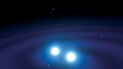 two bright blue lights in space