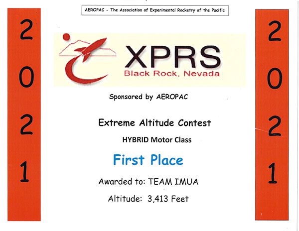 first place certificate for Extreme Altitude Contest