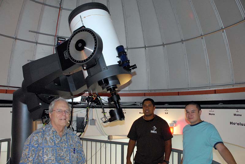 Marvin Kessler, Samuel Plunkett and Nathaniel Hiraoka in the Lanihuli Observatory