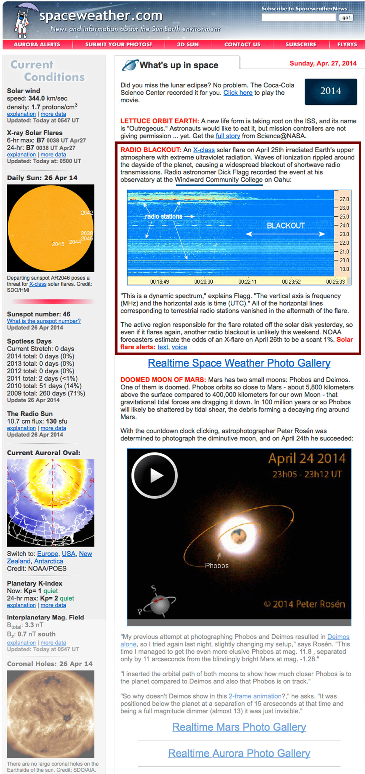 space weather.com website article of major solar event